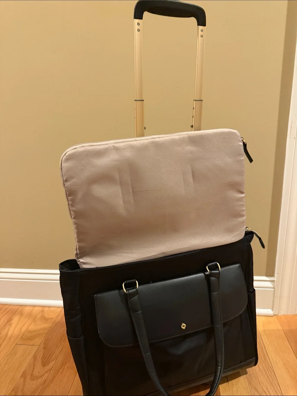 Black Tote Bag with Front Flap Pocket